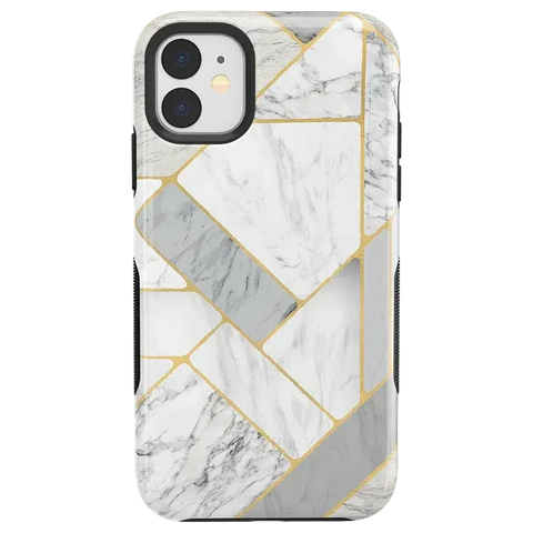 Sharp Lines | Geo White and Gold Marble Case