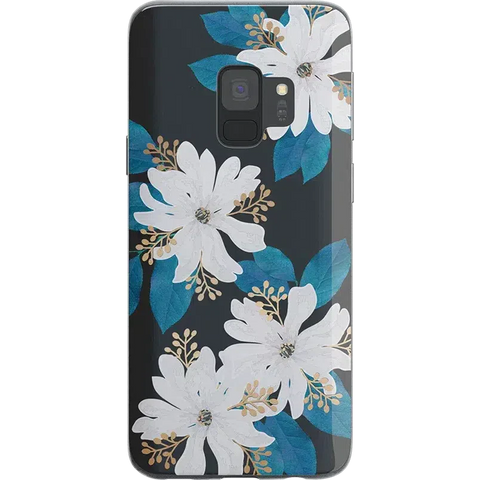 Blue and Gold Clear Floral Samsung Case