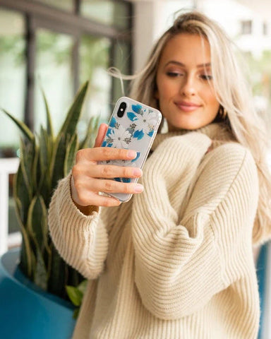 Blue and Gold Clear Floral Samsung Case