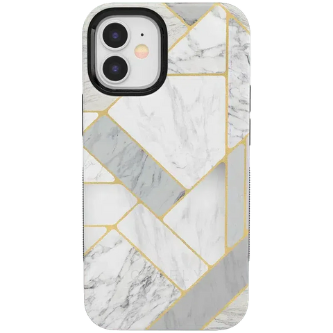 Sharp Lines | Geo White and Gold Marble Case