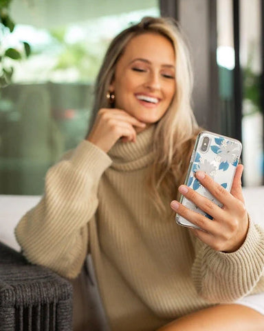 Blue and Gold Clear Floral Samsung Case