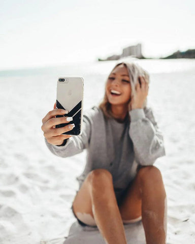 Sleek and Simple | Black Marble V Clear Case