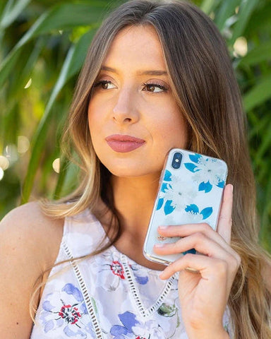 Blue and Gold Clear Floral Samsung Case