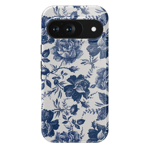 Rose to Fame | Blue & White Rose Floral Google Pixel Case