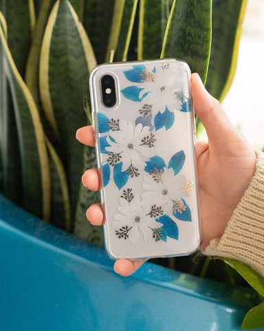 Blue and Gold Clear Floral Samsung Case