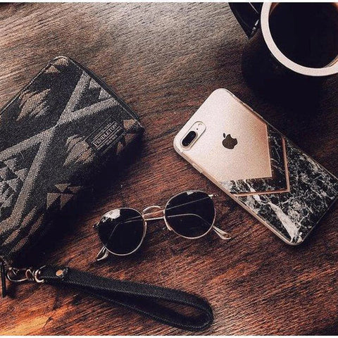 Sleek and Simple | Black Marble V Clear Case